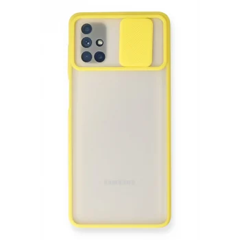 Mey İthalat®  Samsung Galaxy M51 Kılıf Palm Buzlu Kamera Sürgülü Silikon - Sarı