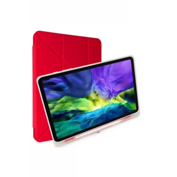 Mey İthalat®  Samsung Galaxy P610 Tab S6 Lite 10.4 Kılıf Kalemlikli Mars Tablet Kılıfı - Kırmızı