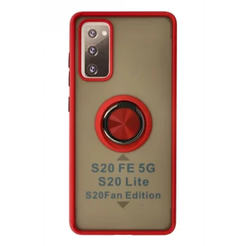Mey İthalat®  Samsung Galaxy S20 FE Kılıf Montreal Yüzüklü Silikon Kapak - Kırmızı