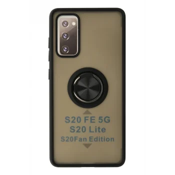 Mey İthalat®  Samsung Galaxy S20 FE Kılıf Montreal Yüzüklü Silikon Kapak - Siyah