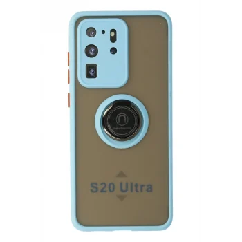 Mey İthalat®  Samsung Galaxy S20 Ultra Kılıf Montreal Yüzüklü Silikon Kapak - Buz Mavi