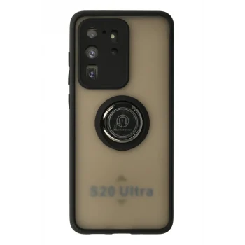 Mey İthalat®  Samsung Galaxy S20 Ultra Kılıf Montreal Yüzüklü Silikon Kapak - Siyah