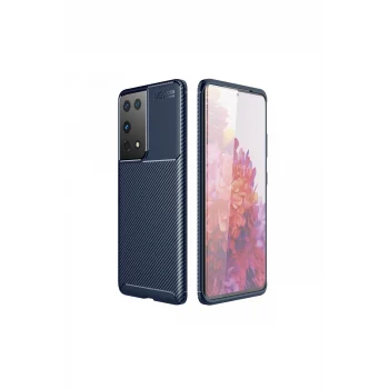 Mey İthalat®  Samsung Galaxy S21 Ultra Kılıf Auto Focus Karbon Kapak - Lacivert