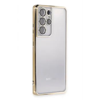 Mey İthalat®  Samsung Galaxy S21 Ultra Kılıf  Lensli Silikon - Gold