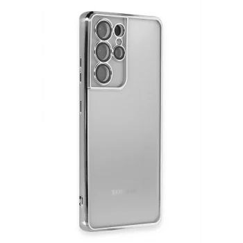 Mey İthalat®  Samsung Galaxy S21 Ultra Kılıf  Lensli Silikon - Gümüş