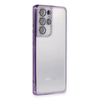 Mey İthalat®  Samsung Galaxy S21 Ultra Kılıf  Lensli Silikon - Mor