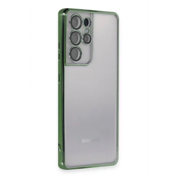 Mey İthalat®  Samsung Galaxy S21 Ultra Kılıf  Lensli Silikon - Yeşil