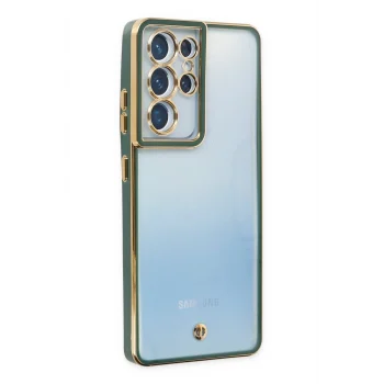 Mey İthalat®  Samsung Galaxy S21 Ultra Kılıf Liva Lens Silikon - Yeşil