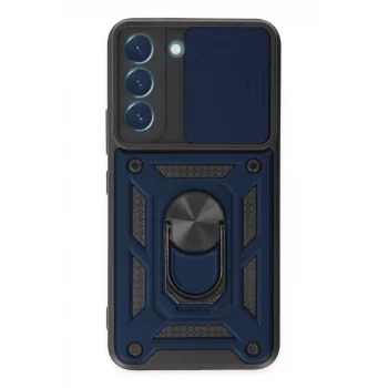 Mey İthalat®  Samsung Galaxy S22 Kılıf Pars Lens Yüzüklü Silikon - Lacivert