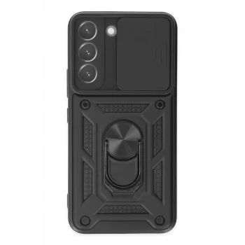 Mey İthalat®  Samsung Galaxy S22 Kılıf Pars Lens Yüzüklü Silikon - Siyah
