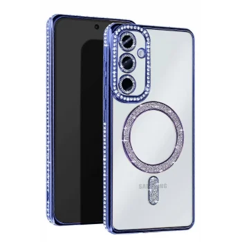 Mey İthalat®  Samsung Galaxy S23 FE Joke Simli Magneticsafe Kılıf - Mavi