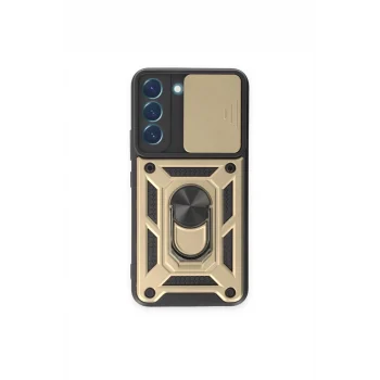 Mey İthalat®  Samsung Galaxy S23 Kılıf Pars Lens Yüzüklü Silikon - Gold