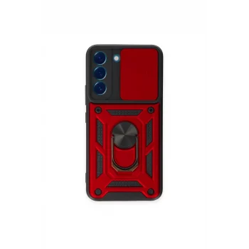 Mey İthalat®  Samsung Galaxy S23 Kılıf Pars Lens Yüzüklü Silikon - Kırmızı