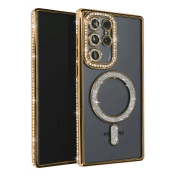 Mey İthalat®  Samsung Galaxy S23 Ultra Joke Simli Magneticsafe Kılıf - Gold