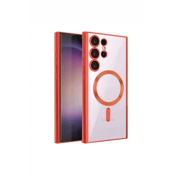Mey İthalat®  Samsung Galaxy S23 Ultra Kılıf Kross Magneticsafe Kapak - Kırmızı