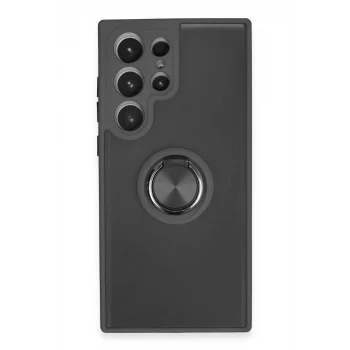 Mey İthalat®  Samsung Galaxy S23 Ultra Kılıf Montreal Yüzüklü Silikon Kapak - Siyah