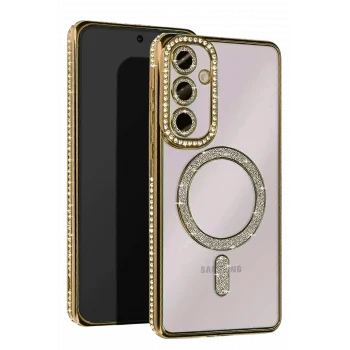 Mey İthalat®  Samsung Galaxy S24 FE Joke Simli Magneticsafe Kılıf - Gold