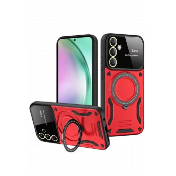 Mey İthalat®  Samsung Galaxy S24 FE Kılıf Joy Lens Standlı Kapak - Kırmızı