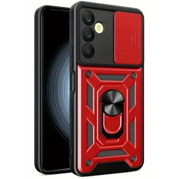 Mey İthalat®  Samsung Galaxy S24 FE Pars Lens Yüzüklü Silikon - Kırmızı