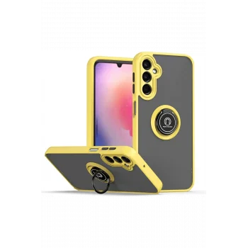 Mey İthalat®  Samsung Galaxy S24 Kılıf Montreal Yüzüklü Silikon Kapak - Sarı