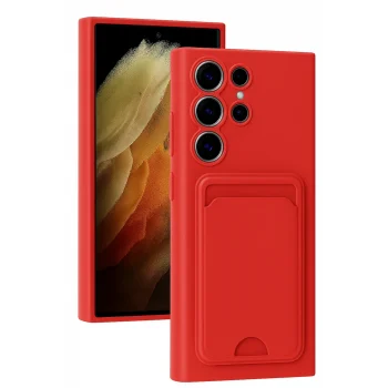 Mey İthalat®  Samsung Galaxy S24 Ultra Kılıf Kelvin Kartvizitli Silikon - Kırmızı