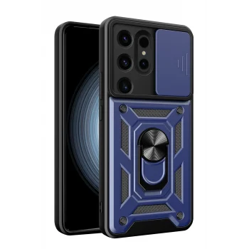 Mey İthalat®  Samsung Galaxy S24 Ultra Kılıf Pars Lens Yüzüklü Silikon - Lacivert