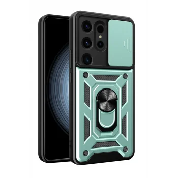 Mey İthalat®  Samsung Galaxy S24 Ultra Kılıf Pars Lens Yüzüklü Silikon - Yeşil