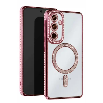 Mey İthalat®  Samsung Galaxy S25 Edge Joke Simli Magneticsafe Kılıf - Pembe