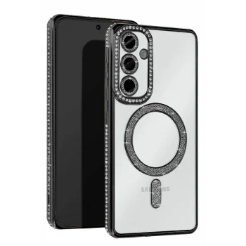 Mey İthalat®  Samsung Galaxy S25 Edge Joke Simli Magneticsafe Kılıf - Siyah