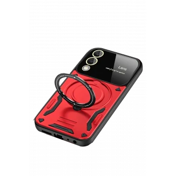 Mey İthalat®  Samsung Galaxy S25 Edge Kılıf Joy Lens Standlı Kapak - Kırmızı