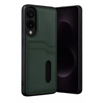 Mey İthalat®  Samsung Galaxy S25 Edge Sara Kartvizitli Deri Kılıf - Koyu Yeşil