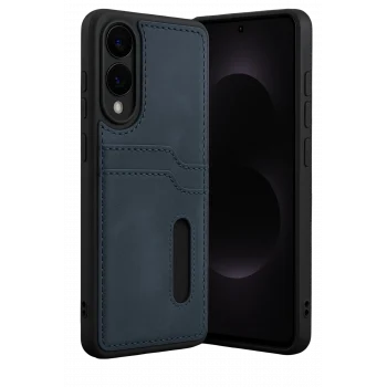 Mey İthalat®  Samsung Galaxy S25 Edge Sara Kartvizitli Deri Kılıf - Lacivert