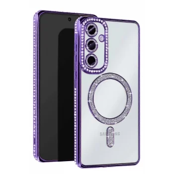 Mey İthalat®  Samsung Galaxy S25 FE Joke Simli Magneticsafe Kılıf - Derin Mor