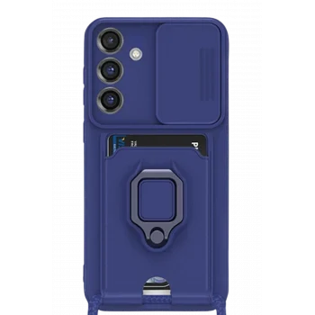 Mey İthalat®  Samsung Galaxy S25 Plus Kılıf Zuma Kartvizitli Yüzüklü Silikon - Lacivert