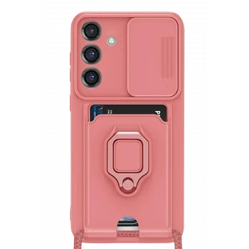 Mey İthalat®  Samsung Galaxy S25 Plus Kılıf Zuma Kartvizitli Yüzüklü Silikon - Pembe