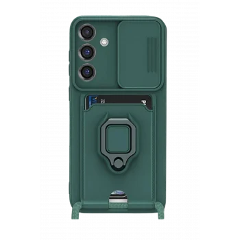 Mey İthalat®  Samsung Galaxy S25 Plus Kılıf Zuma Kartvizitli Yüzüklü Silikon - Yeşil
