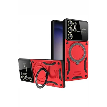 Mey İthalat®  Samsung Galaxy S25 Ultra Kılıf Joy Lens Standlı Kapak - Kırmızı