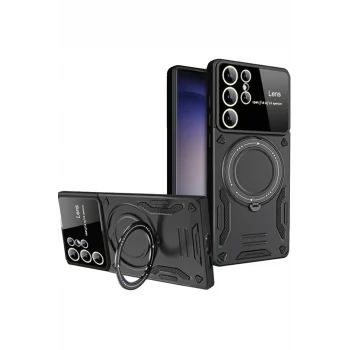Mey İthalat®  Samsung Galaxy S25 Ultra Kılıf Joy Lens Standlı Kapak - Siyah