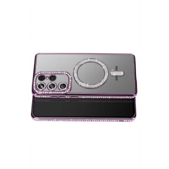 Mey İthalat®  Samsung Galaxy S26 Ultra Joke Simli Magneticsafe Kılıf - Derin Mor
