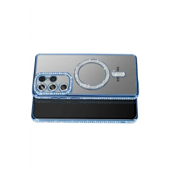 Mey İthalat®  Samsung Galaxy S26 Ultra Joke Simli Magneticsafe Kılıf - Mavi