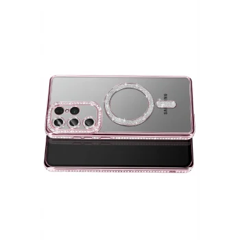 Mey İthalat®  Samsung Galaxy S26 Ultra Joke Simli Magneticsafe Kılıf - Pembe