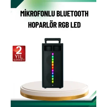Mey İthalat® Şarjlı Işıklı Bluetooth Hoparlör | USB, AUX, TF Kart ve Radyo Destekli
