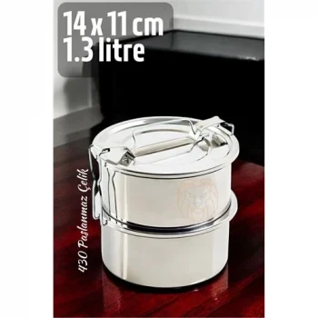 Mey İthalat® Sefer Tası Yemek Kabı Paslanmaz Çelik 2 Katlı 14 cm 1.3 LİTRE