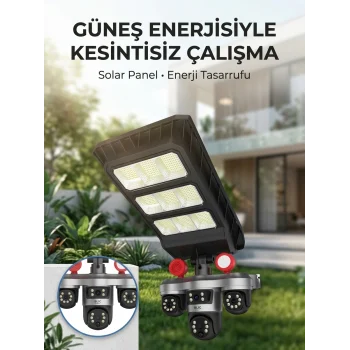 Mey İthalat® Solar Panelli Akıllı Güvenlik Kamerası LED Projektörlü
