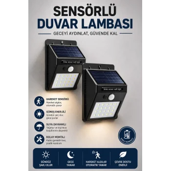 Mey İthalat® Solar Sensörlü Duvar Lambası Bahçe Lamba 20 Led Işık
