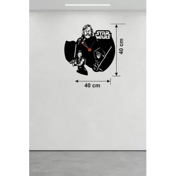 Mey İthalat® Star Wars Temalı Ahşap Duvar Saati - 40x40 cm Lazer Kesim Dekoratif