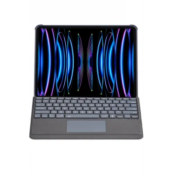 Mey İthalat®   T5509D iPad Pro 12.9 (2022) Kılıf Palermo Ledli Klavyeli Standlı Tablet Kılıfı - Siyah