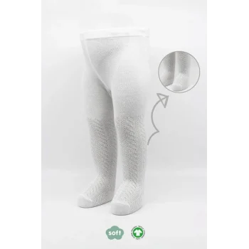 Mey İthalat®   Tekli Zikzak Kabartma Penye Külotlu Çorap BS50108 Beyaz