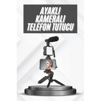 Mey İthalat® Telefon Tutucu Mikrofonlu Işıklı Youtuber Video Kayıt