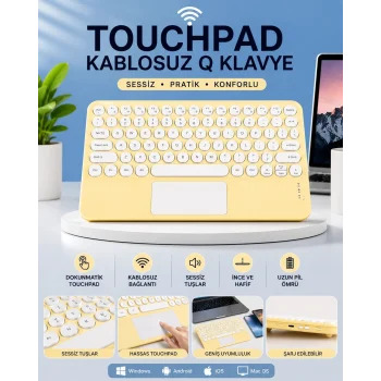 Mey İthalat® Touchpad Tüm Cihazlara Uyumlu Bluetooth Klavye Touchpad Slim Kablosuz Wifi Q Klavye